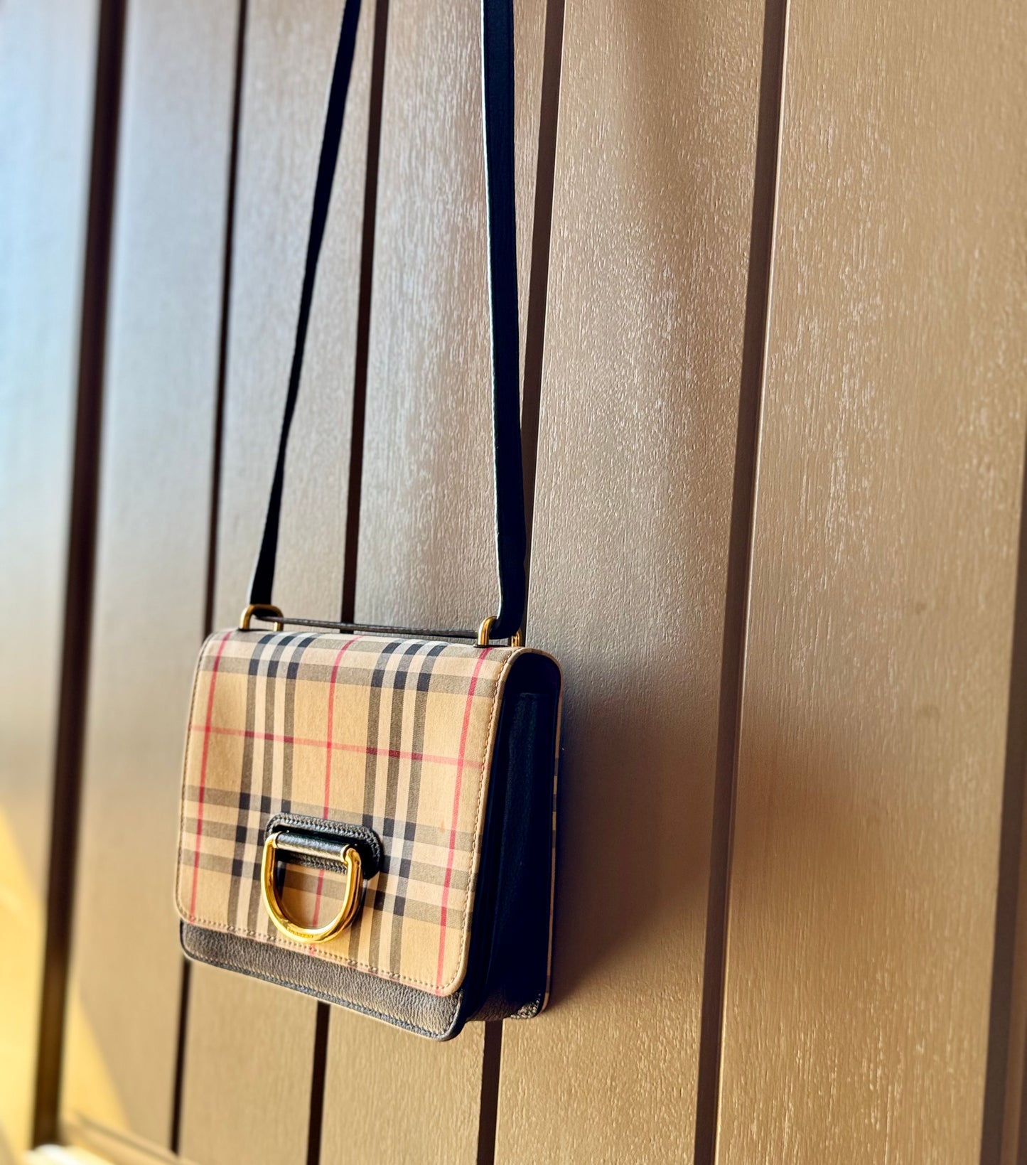 Burberry Vintage Check Canvas & Goat leather Small D-ring Crossbody