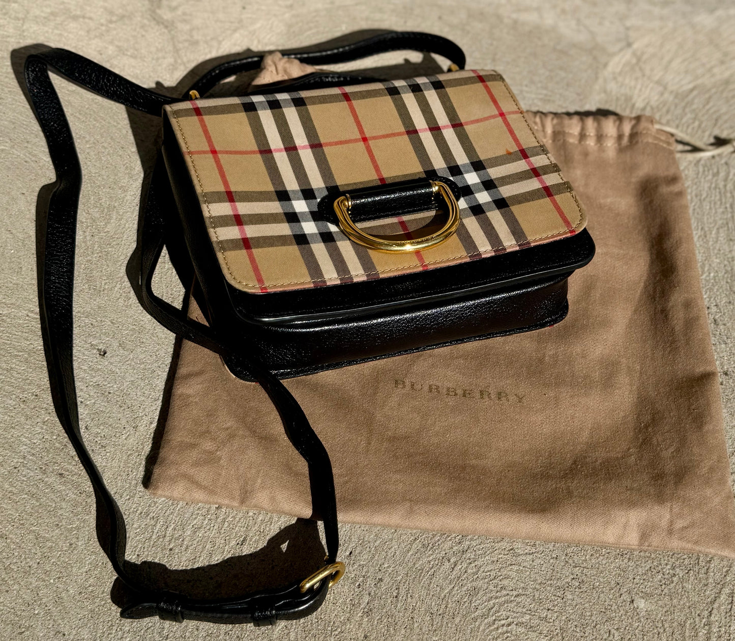 Burberry Vintage Check Canvas & Goat leather Small D-ring Crossbody