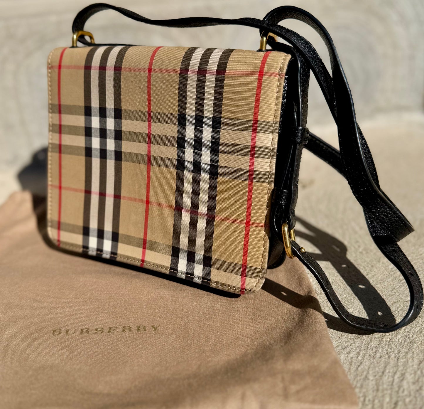 Burberry Vintage Check Canvas & Goat leather Small D-ring Crossbody