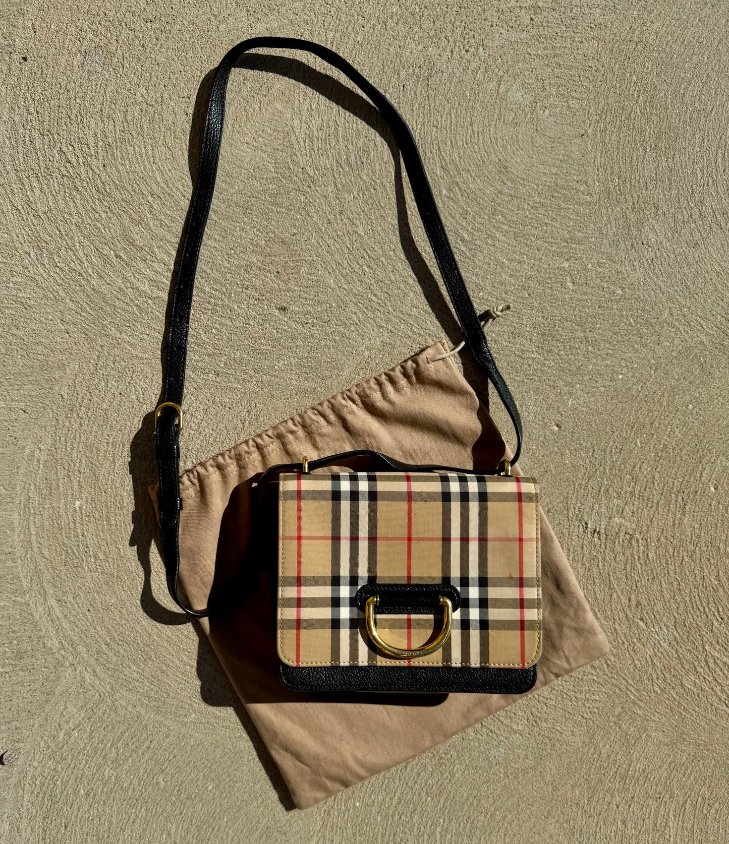 Burberry Vintage Check Canvas & Goat leather Small D-ring Crossbody
