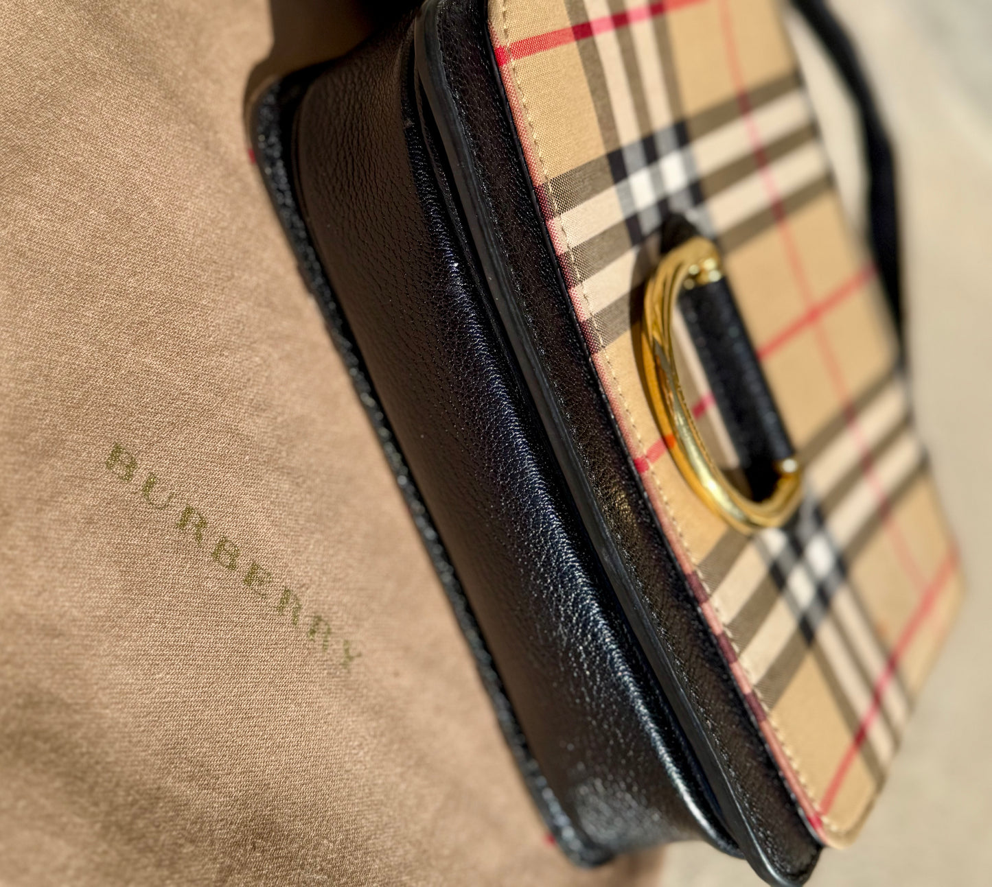 Burberry Vintage Check Canvas & Goat leather Small D-ring Crossbody