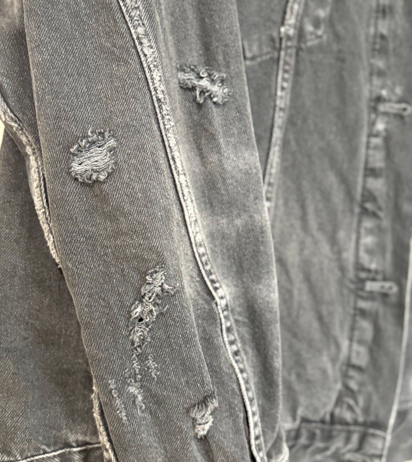 We The Free Distressed Oversized Denim Trucker Jacket - sz L