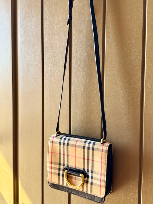 Burberry Vintage Check Canvas & Goat leather Small D-ring Crossbody