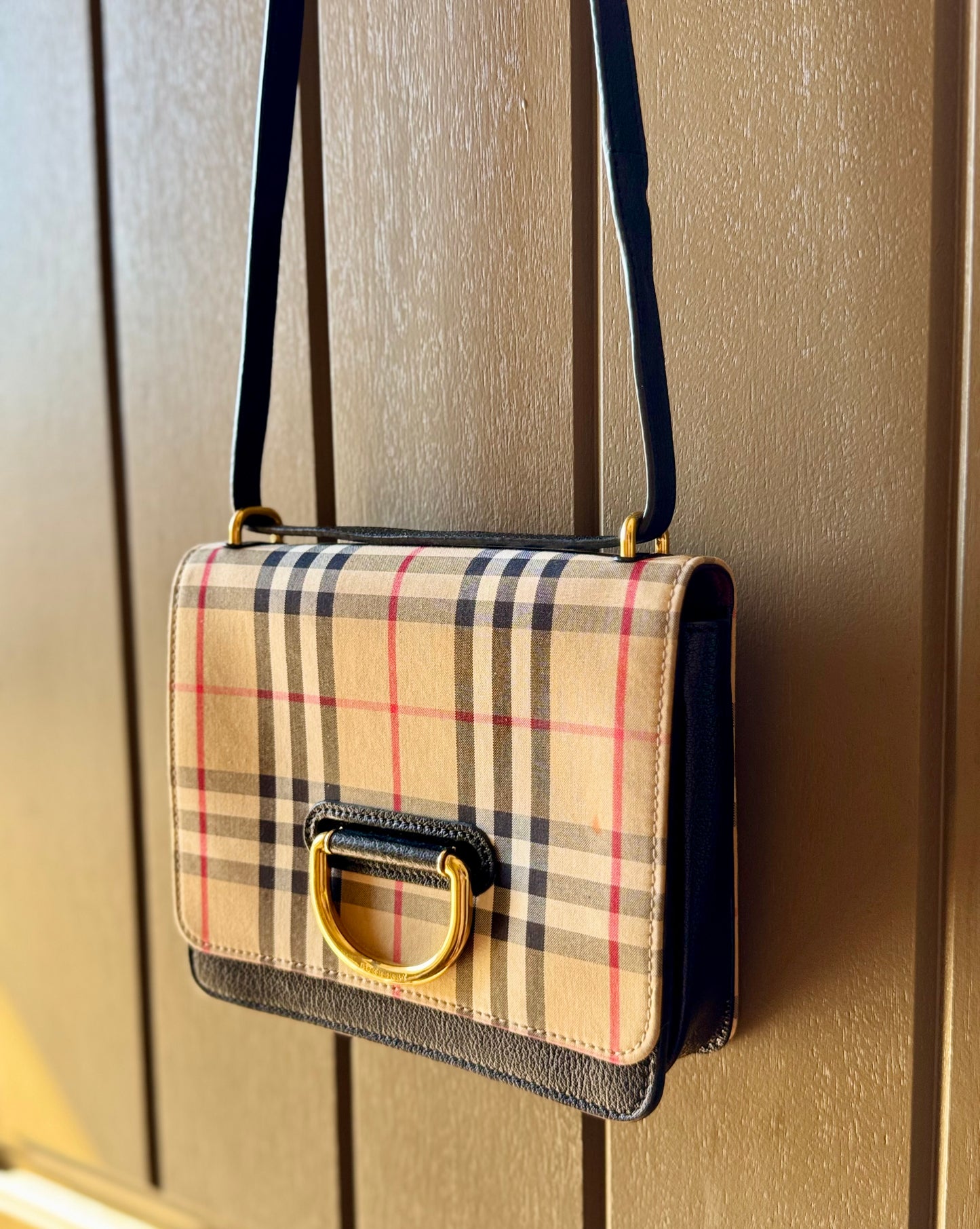 Burberry Vintage Check Canvas & Goat leather Small D-ring Crossbody