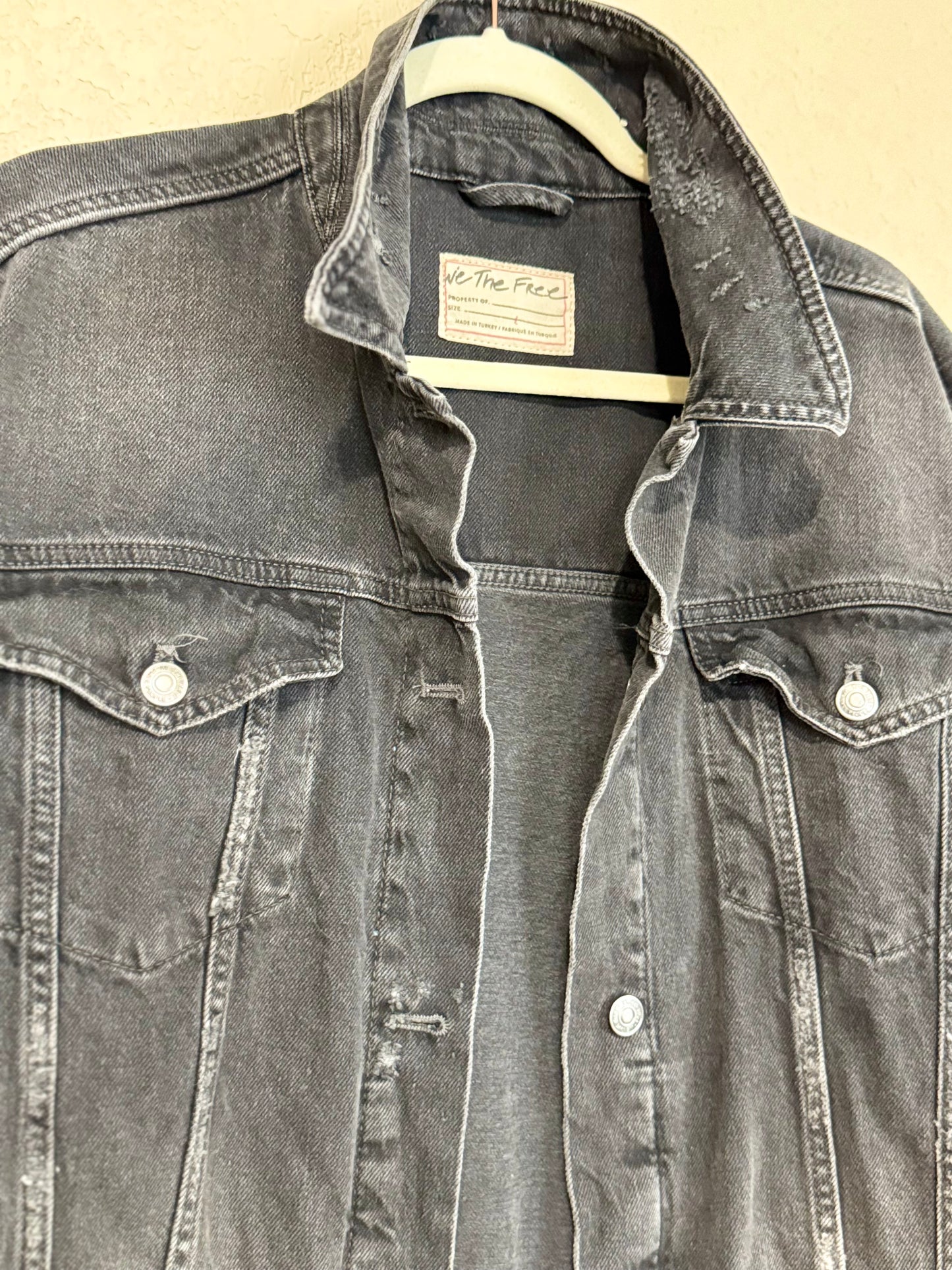 We The Free Distressed Oversized Denim Trucker Jacket - sz L
