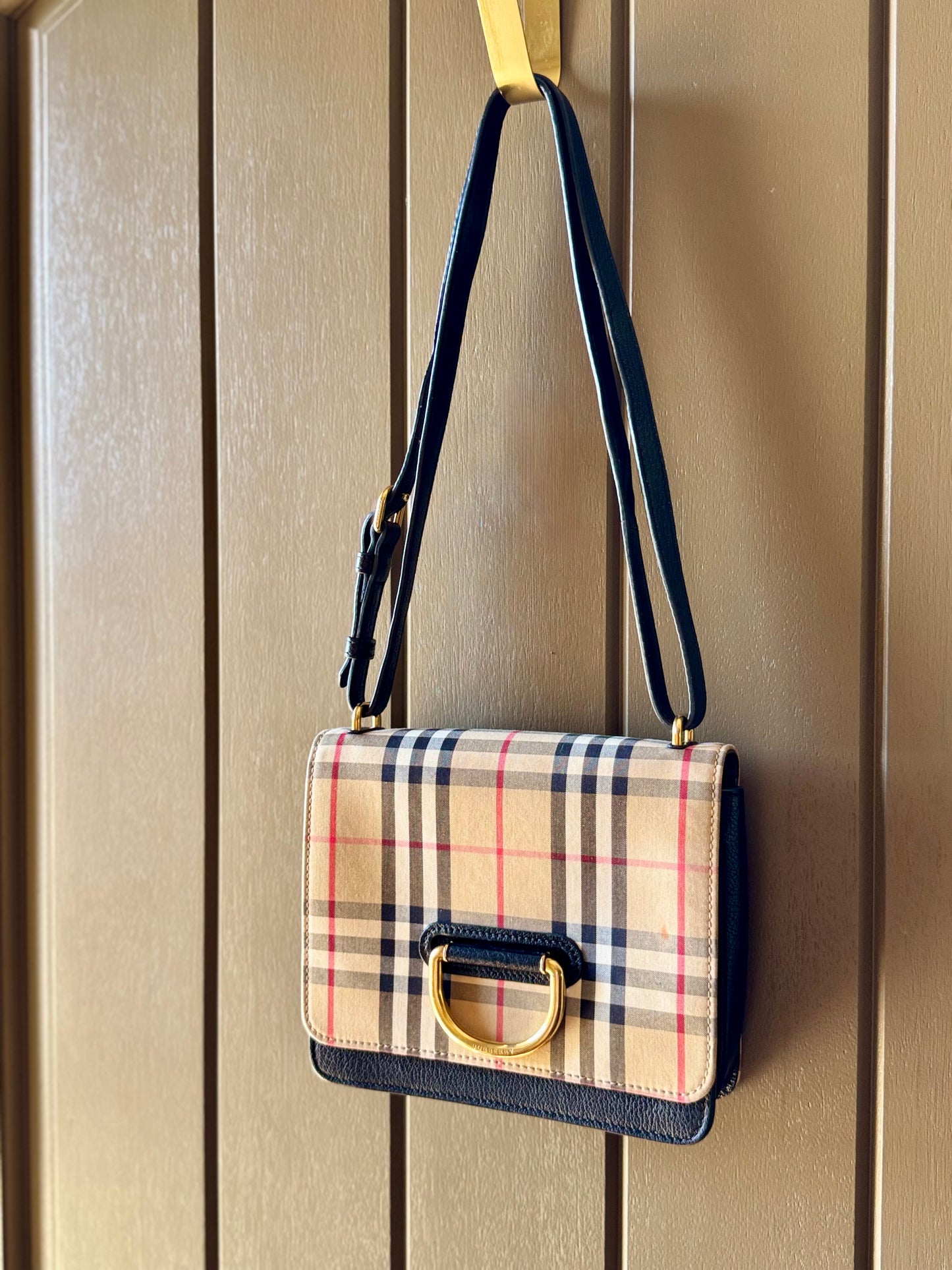 Burberry Vintage Check Canvas & Goat leather Small D-ring Crossbody