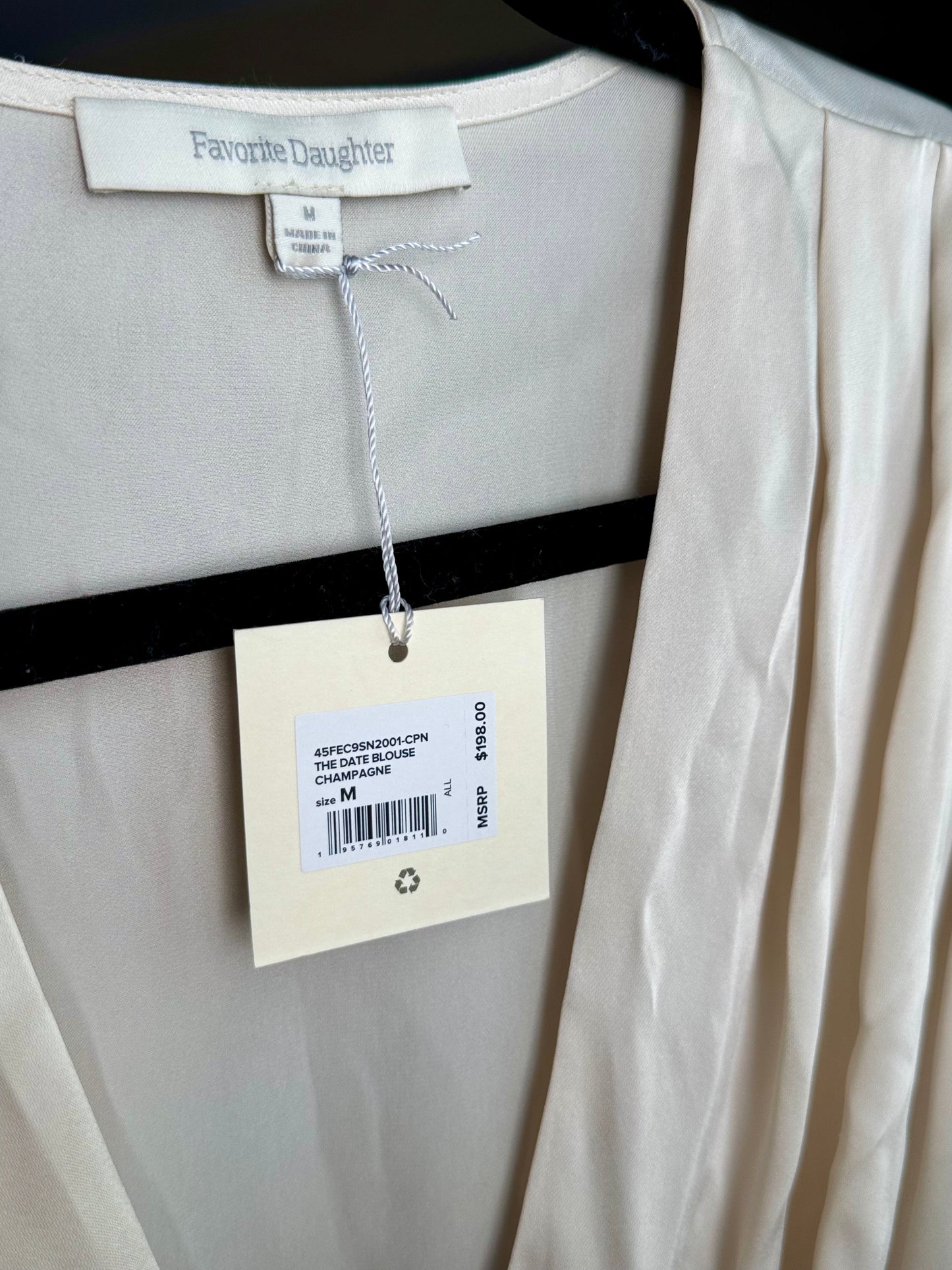 Favorite Daughter “The Date Blouse” Champagne Satin Bodysuit - sz MD (NWT)