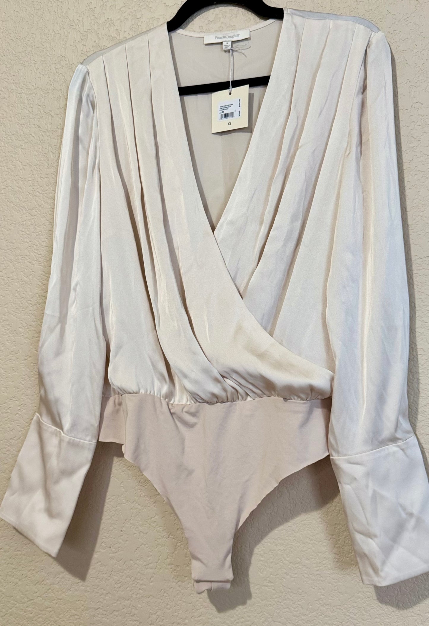 Favorite Daughter “The Date Blouse” Champagne Satin Bodysuit - sz MD (NWT)