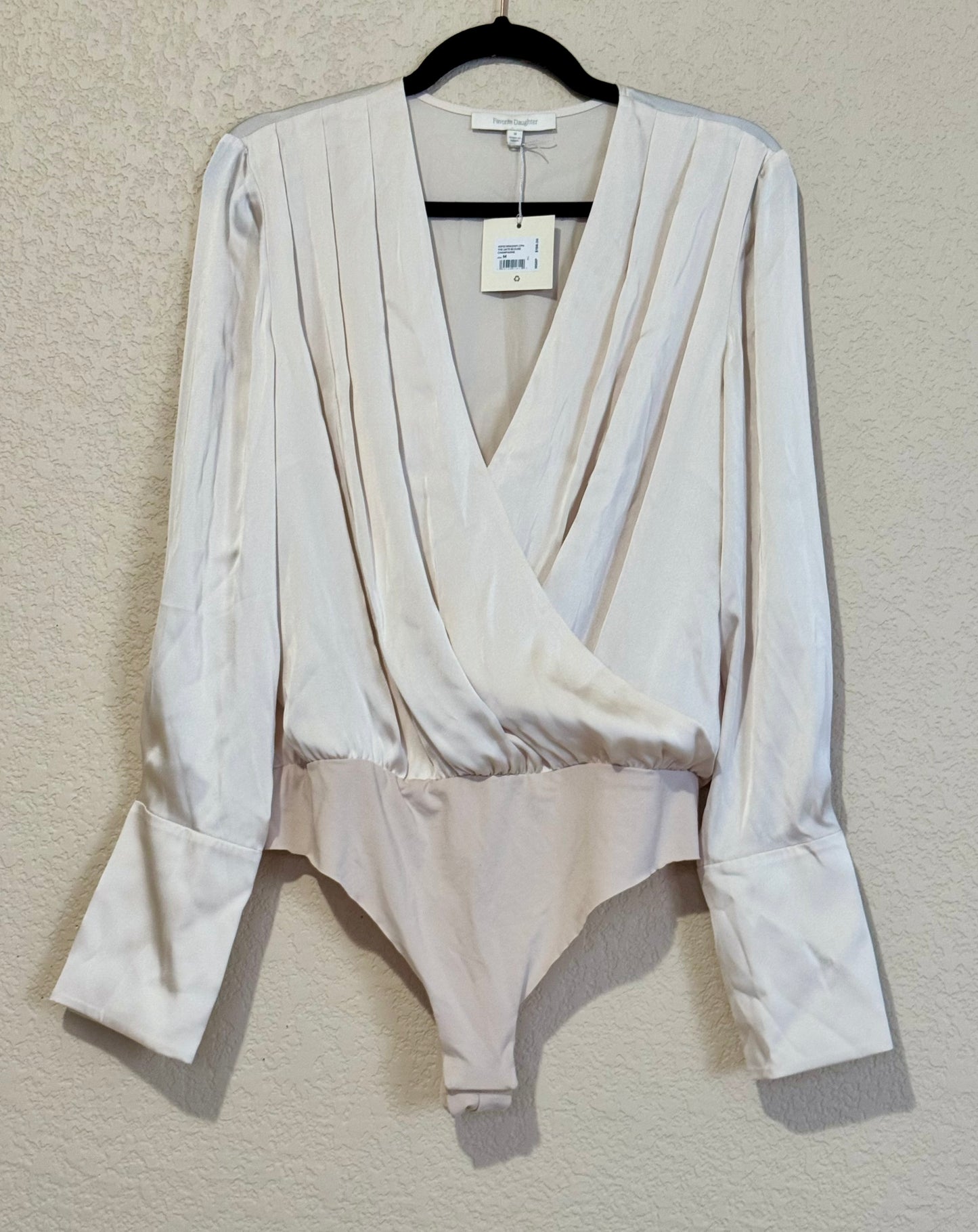 Favorite Daughter “The Date Blouse” Champagne Satin Bodysuit - sz MD (NWT)