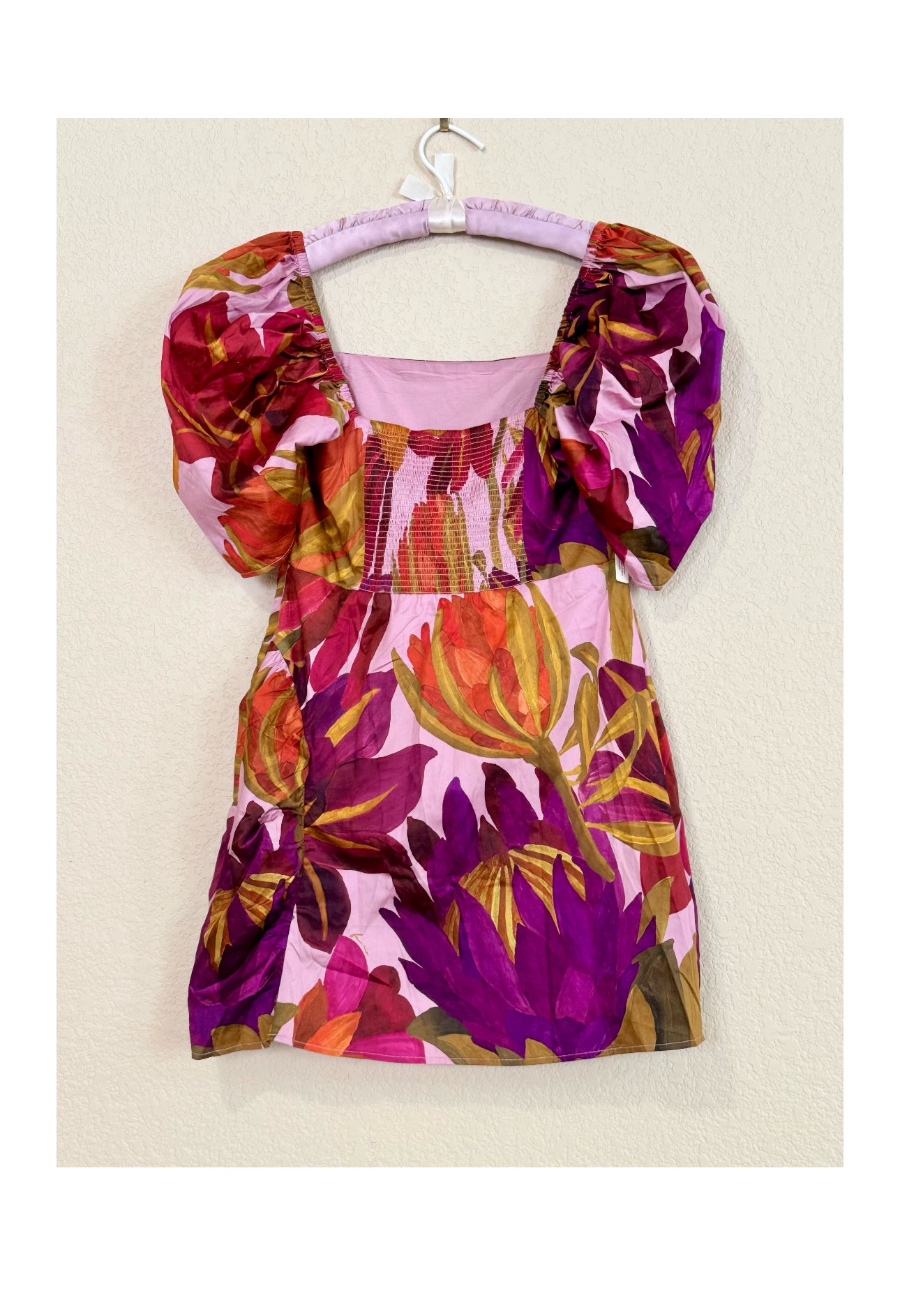 Farm Rio Puff-Sleeve Square-Neck Slim
Mini Dress (NWT)