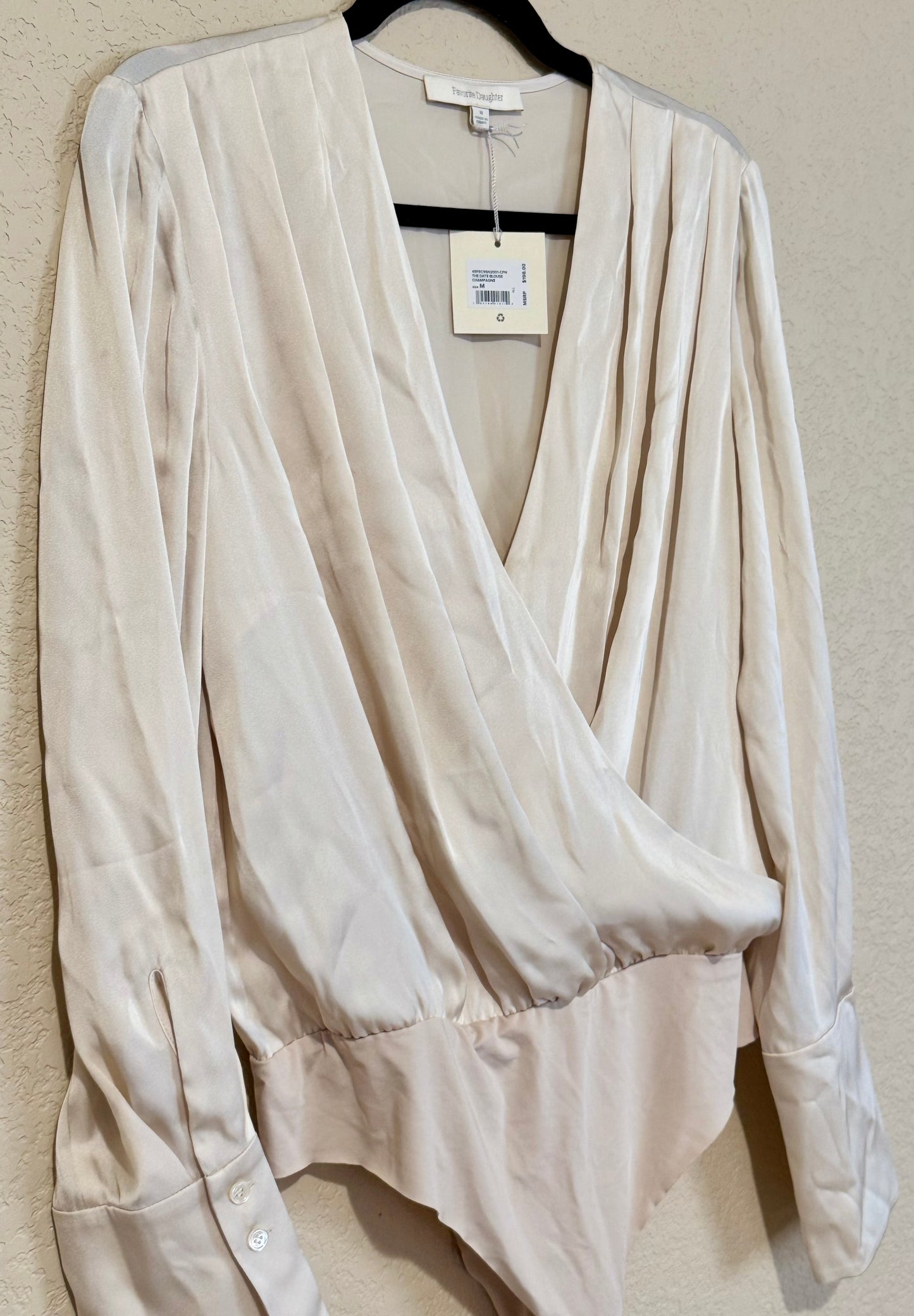 Favorite Daughter “The Date Blouse” Champagne Satin Bodysuit - sz MD (NWT)