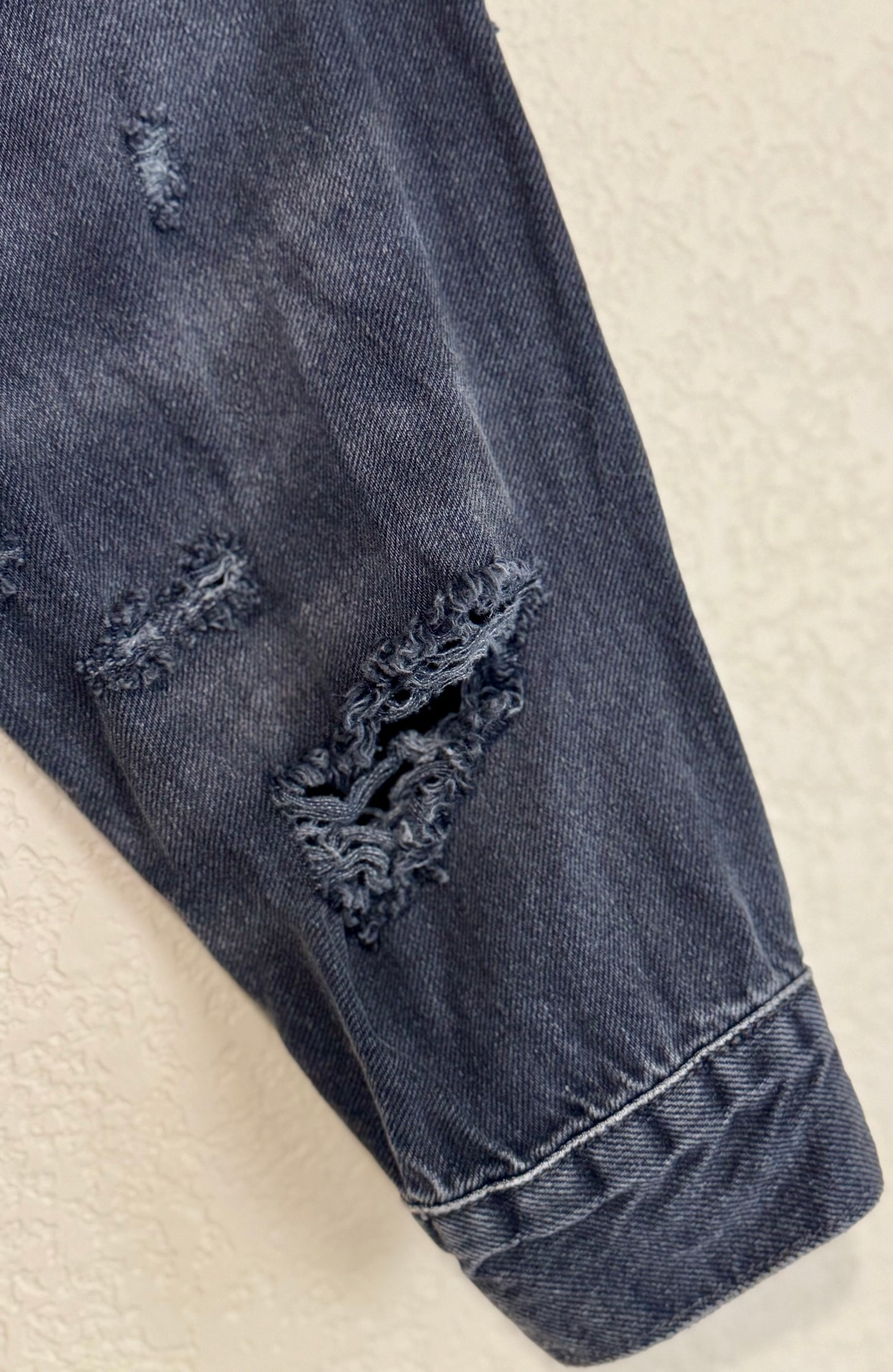We The Free Distressed Oversized Denim Trucker Jacket - sz L