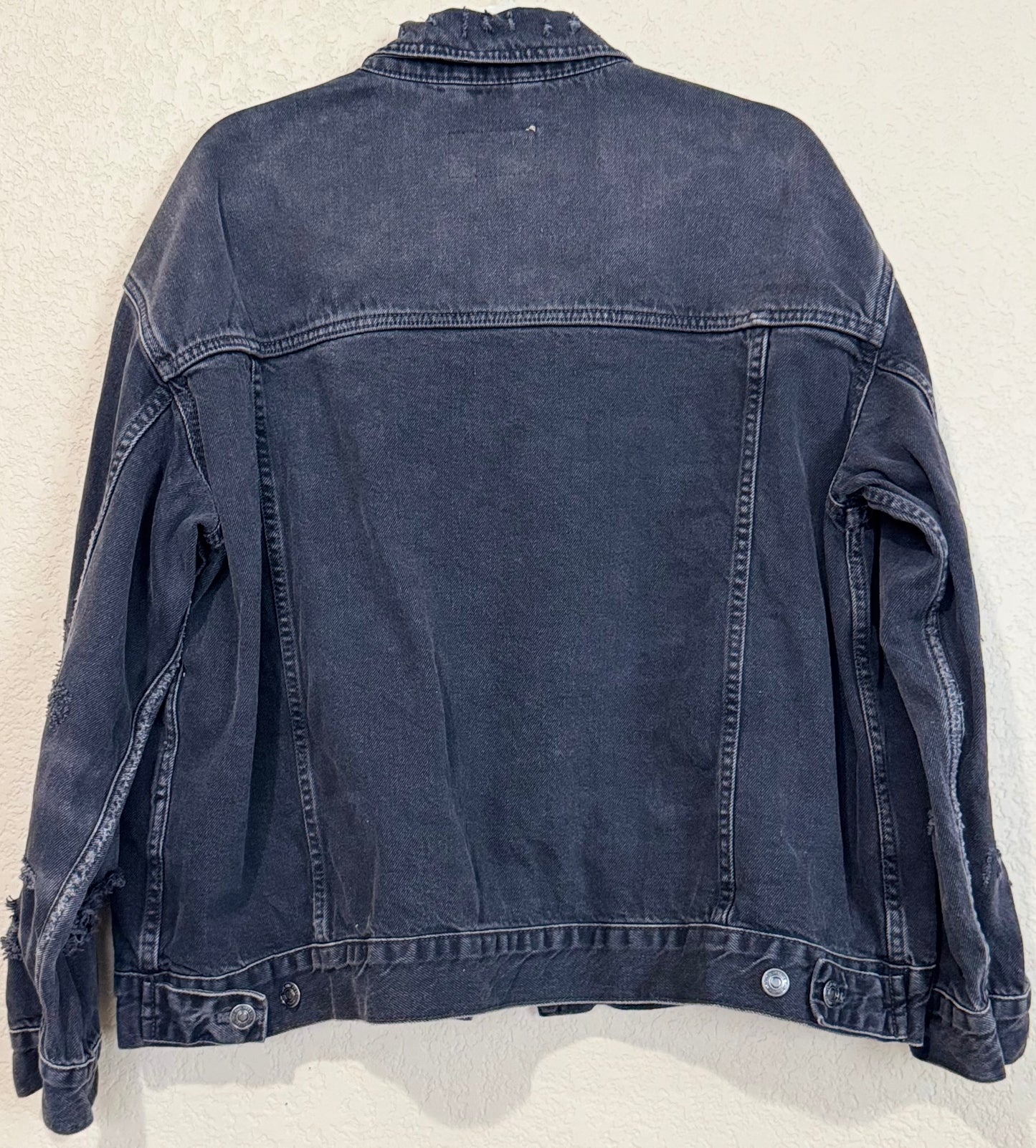 We The Free Distressed Oversized Denim Trucker Jacket - sz L
