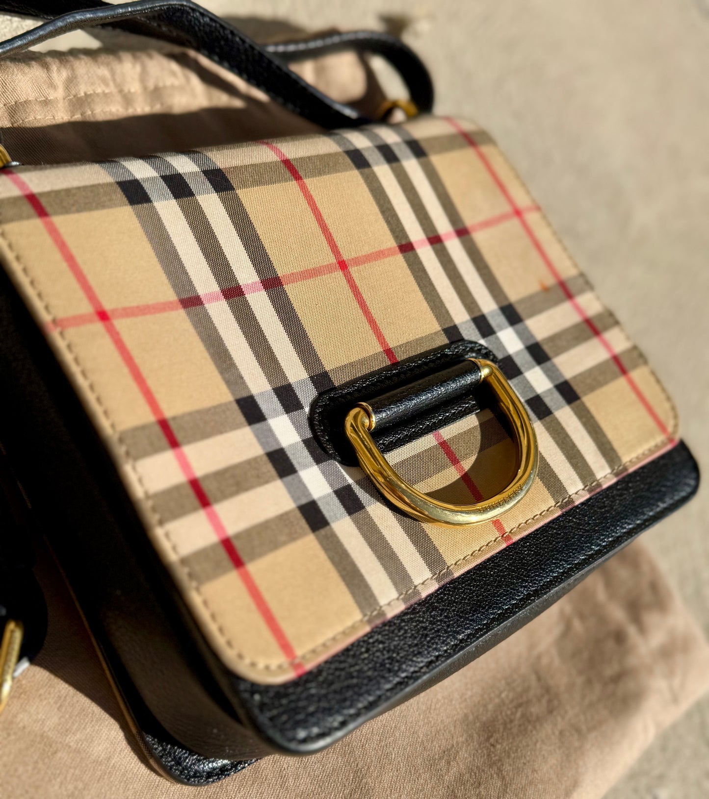 Burberry Vintage Check Canvas & Goat leather Small D-ring Crossbody